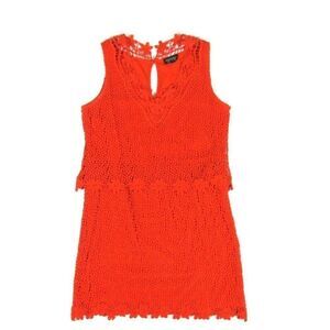 TOPSHOP Dress Floral Crochet Orange Lined V-Neck Mini Sleeveless Women's Size 4